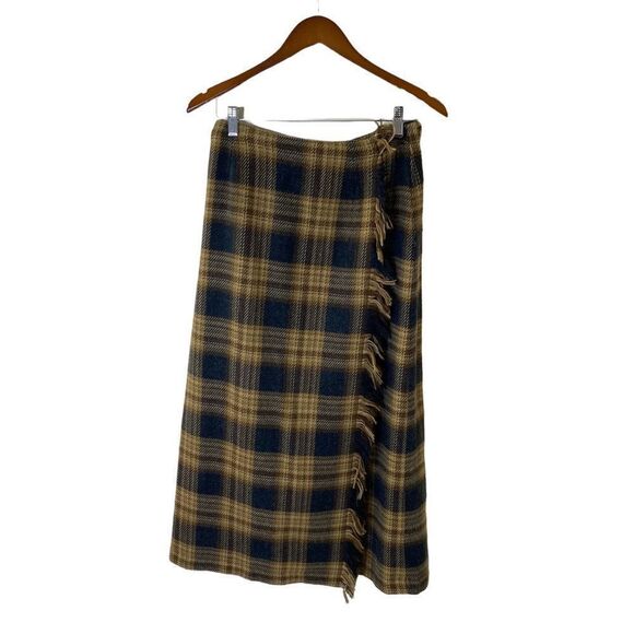 Denim & Co Plaid Wool Wrap Maxi Skirt Sz 12 - Picture 1 of 13